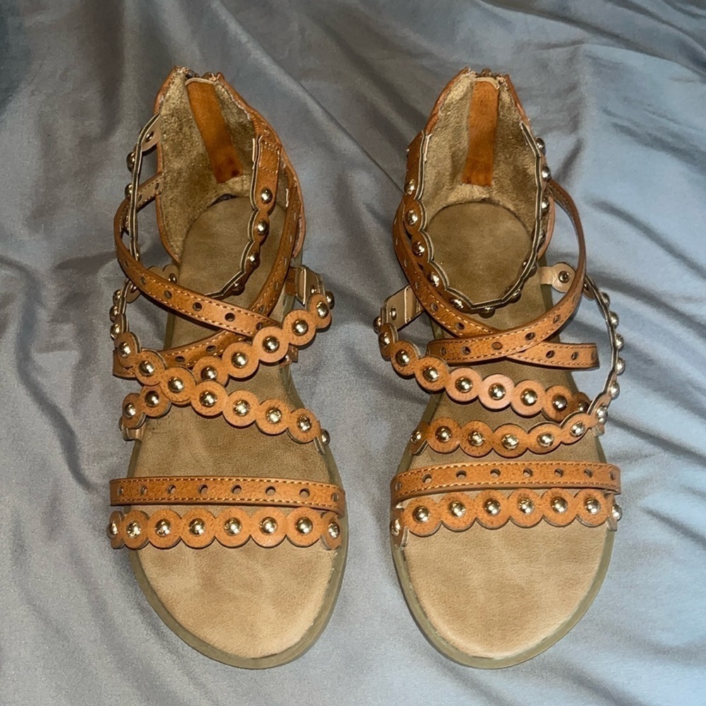 BROWN AND SILVER STUD SANDALS - Picture 1 of 2